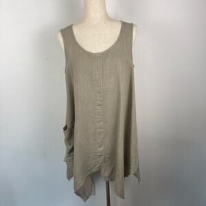 Cut Loose Light Tan Relaxed Sleeveless Linen Tunic Mini Dress Women's Small Euro